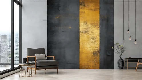 Gold accent wall transforms modern living room into art