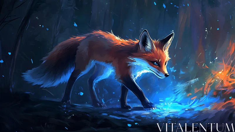 Fox moves through blue-lit forest with contrasting warm highlights