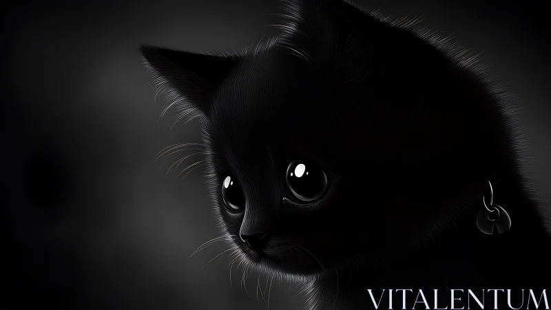 Black Cat Portrait with Luminous Eyes in Chiaroscuro Study