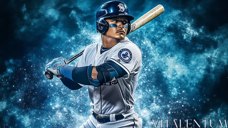 Baseball batter holds bat in prepared stance before swing