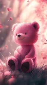 Blush-pink teddy drifts in dreamy petals and soft dawn light.