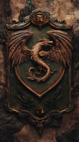 Ornate bronze dragon crest rendered as high-relief heraldic emblem.