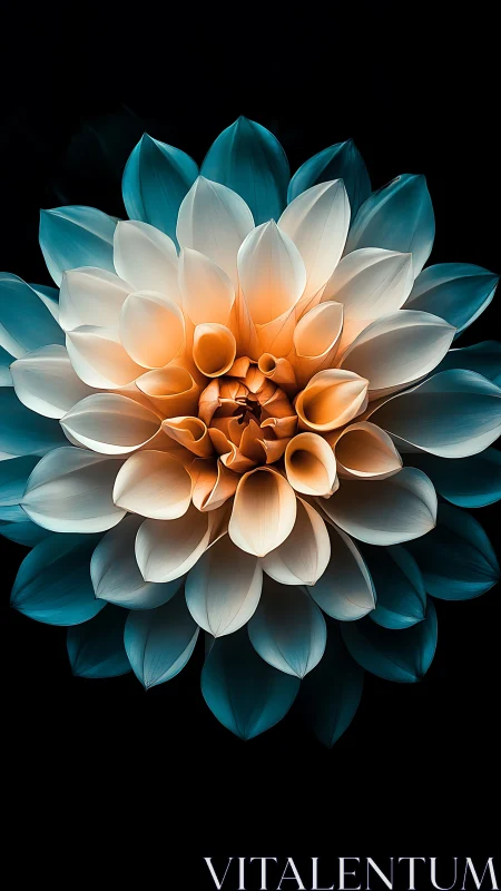 Luminous Dahlia: Gradient Composition with Teal-to-Amber Transitional Petals.