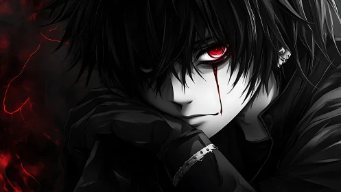 Crimson-eyed loner broods as shadows curl around his grief