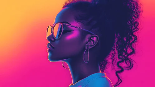 Neon profile portrait in bold gradient pop color glow.