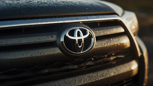Toyota SUV front grille close-up with chrome emblem detail