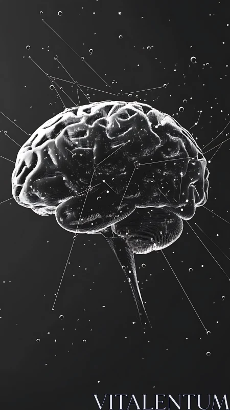 Transparent digital brain model floats on dark background