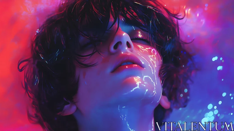 Neon-drenched portrait captures dreamy surrender to light