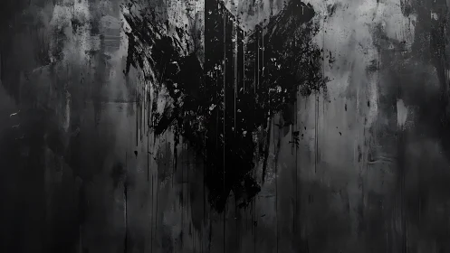 Central vertical black paint mass on grey textured field