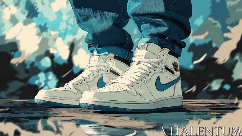 Crisp blue-trimmed sneakers quietly rehearse a street legend