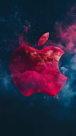 Luminous Apple Logo Immersed in Cosmic Particle Field Explosion.