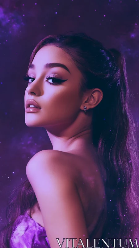 Celestial portrait of a woman in glowing violet hues.