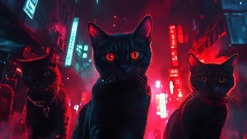 Neon Cats Command Cyberpunk City Streets.