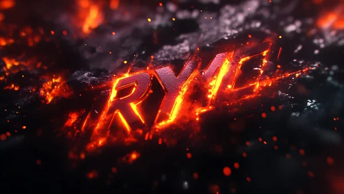 Incandescent Text Letters Rendered in Fire and Molten Material