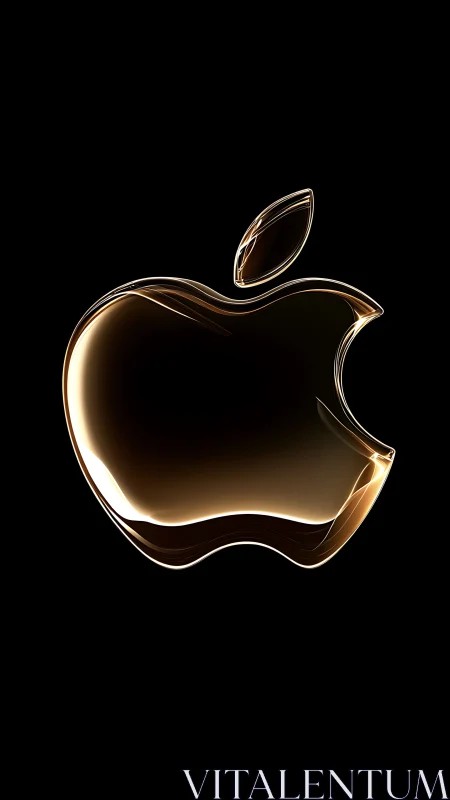 Golden Apple Logo Against Black: Luminous 3D Neon Aesthetic.