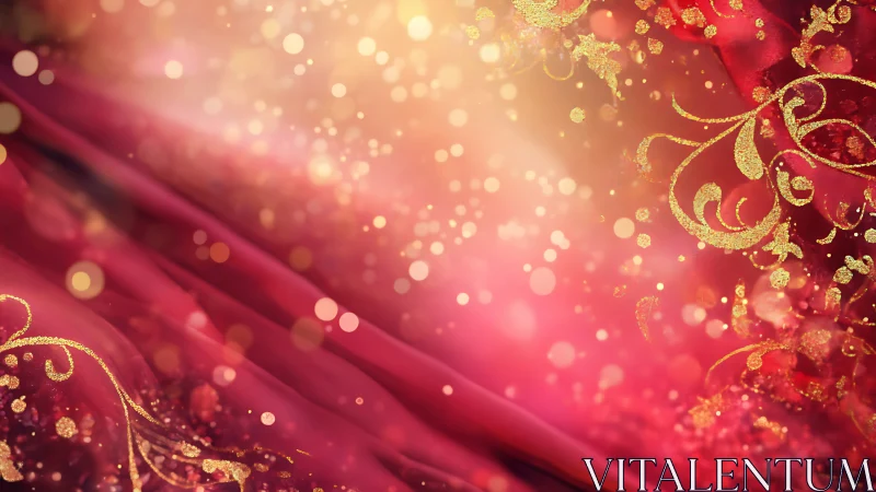 Golden swirls dance across glowing red velvet light