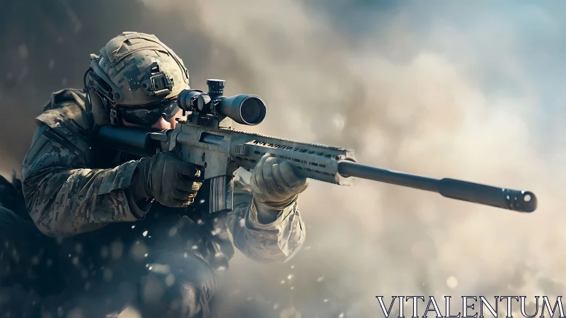 Tactical sniper positioned for long-range precision fire