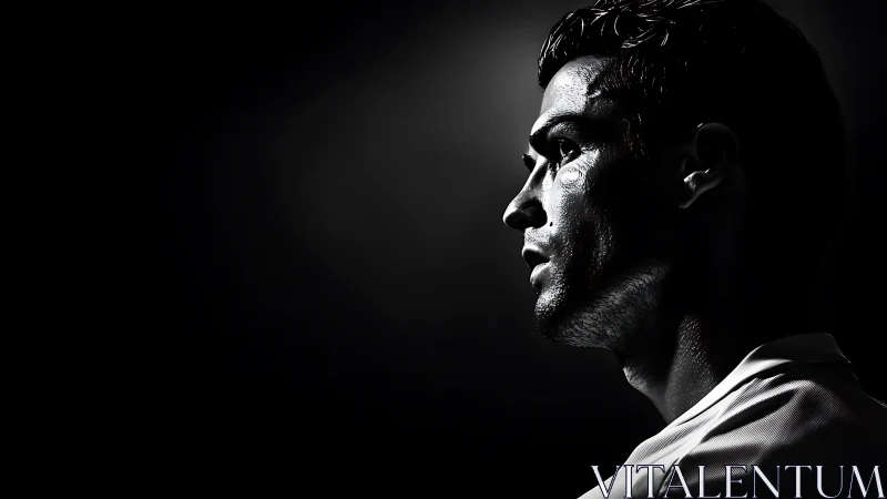 Profile portrait of male athlete in dramatic side light.