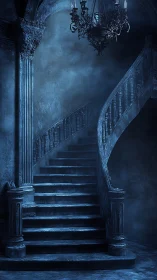 Moonlit spiral staircase leans into the lingering midnight hush
