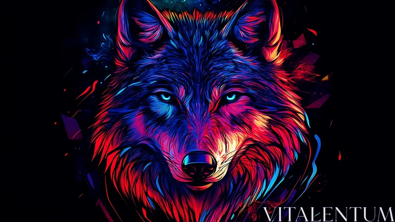 Neon dusk wolf blazing through electric cosmic shadows.