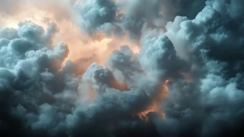 Volumetric storm clouds with cinematic warm backlight.