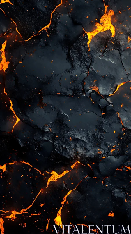 Molten Lava Flow with Fractured Volcanic Rock Surface Erupting