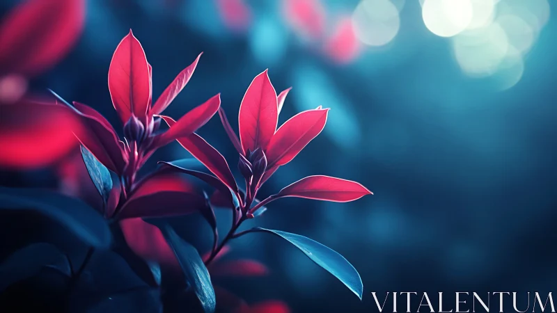 Vibrant Red Flowers Backlit Against Bokeh Blue and Pink Atmospheric Gradient