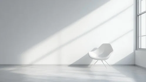 Calm sunlight fills a minimal room with a single white chair