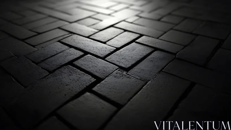 Dark textured brick pavement glows with soft overhead light.