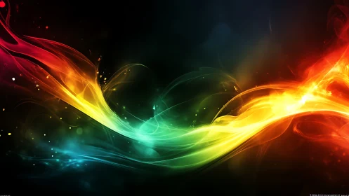 Prismatic flames waltz through darkness in neon ribbons