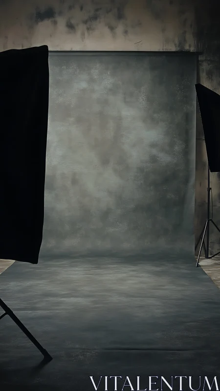 Studio backdrop occupies central frame between light stands