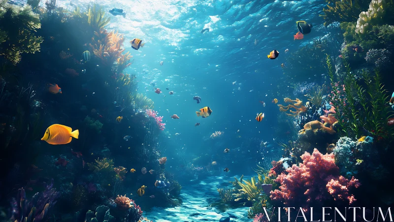 Sunlit coral canyon where neon reef fish drift and whisper.