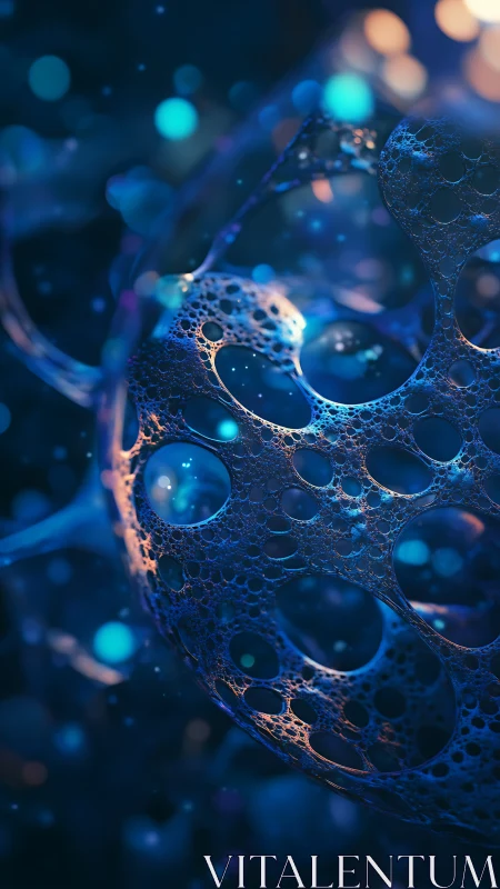 Iridescent cellular sphere in luminous cosmic bokeh field.