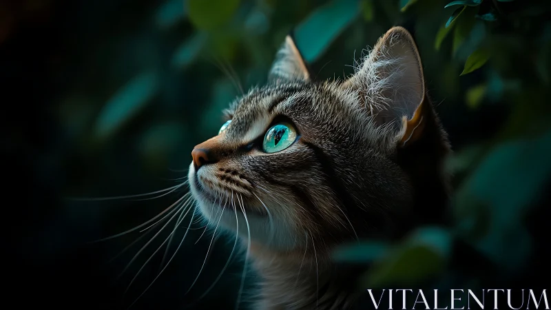 Feline with Striking Turquoise Eyes Gazes Upward