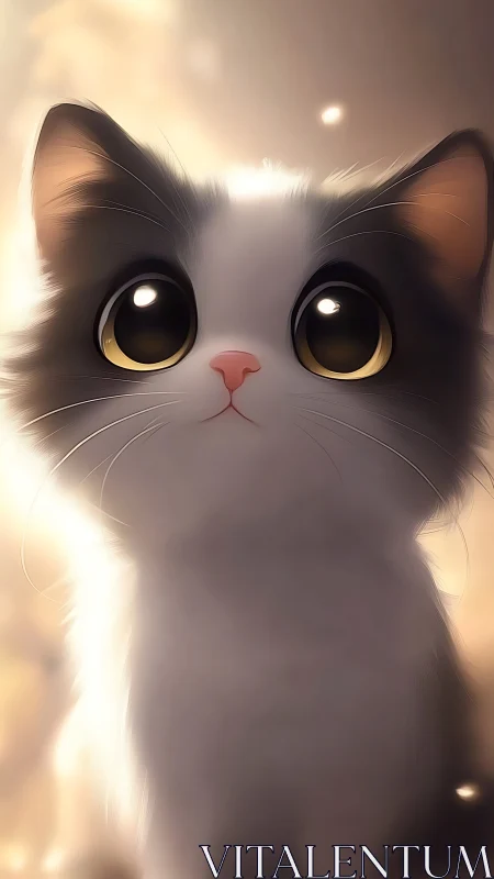 Wide-eyed Cat Portrait with Golden Backlit Glow.