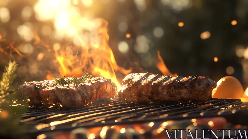 Sizzling steaks trade secrets with sunset flames on the grill