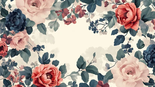 Botanical Floral Border: Watercolor Composition with Layered Rose Study.