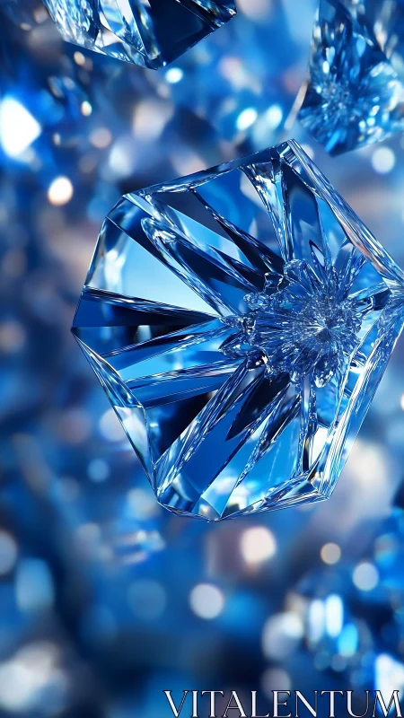 Blue crystal macro render captures faceted polygonal shard