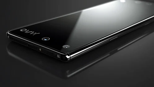 Sleek Black Smartphone with Reflective Display.