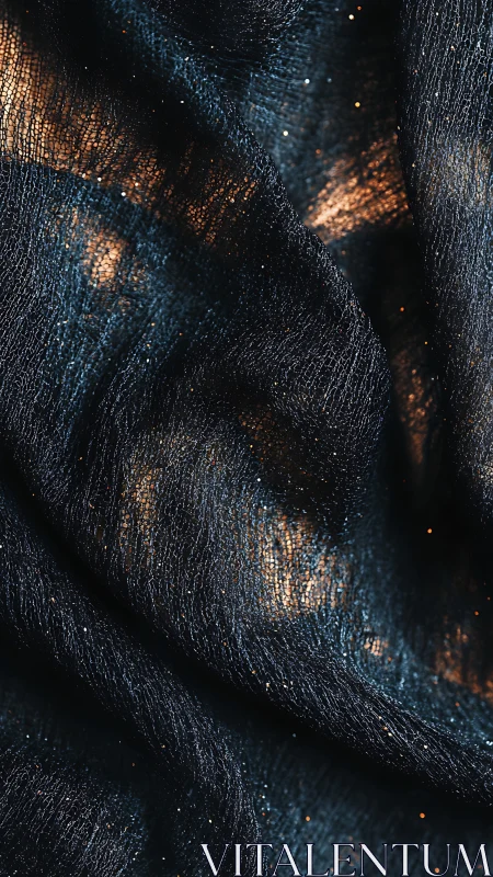 Shimmering dark fabric folds glow with subtle copper light