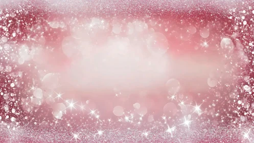Pink glitter background with white sparkles and bokeh.