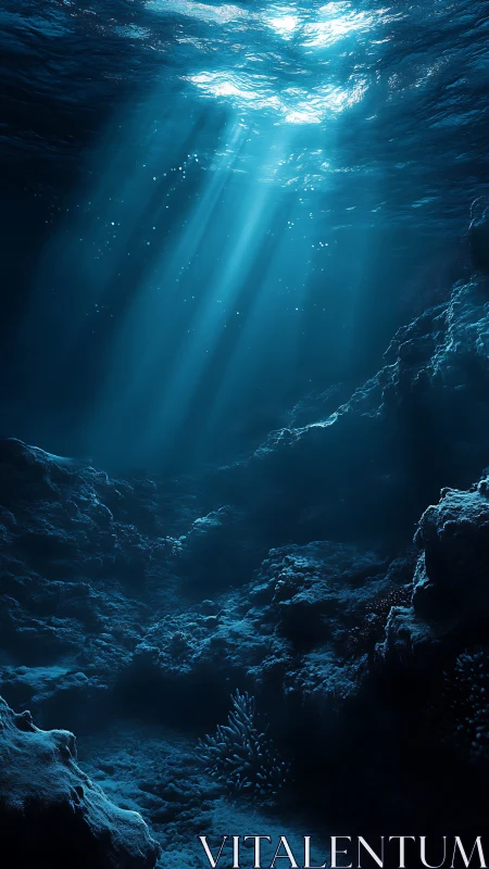 Sunlit ocean depths glow gently over quiet rocky seafloor