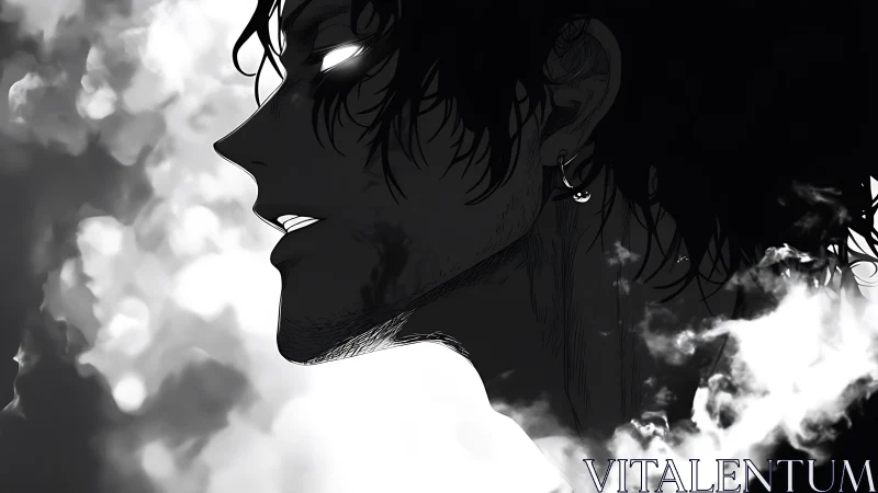 Smoldering antihero silhouette crowned in stormlit smoke.