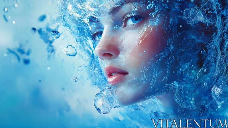 Aquatic portrait merges human visage with dynamic water flows