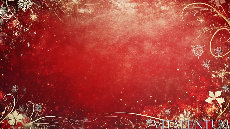 Red Christmas background with golden floral snowflake frame.