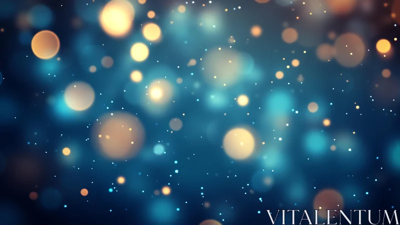 Glowing Bokeh Lights on Blue Background, Abstract Festive Style.