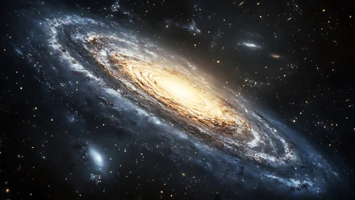 Spiral galaxy panorama in dynamic digital painting style.