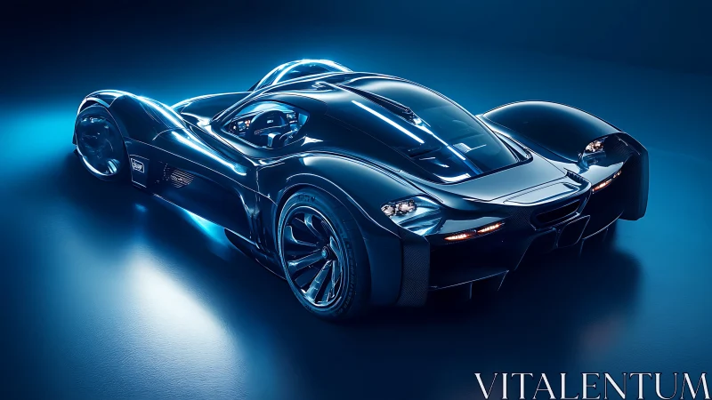 3D hypercar render with neon edge lighting and fluid aerodynamics.