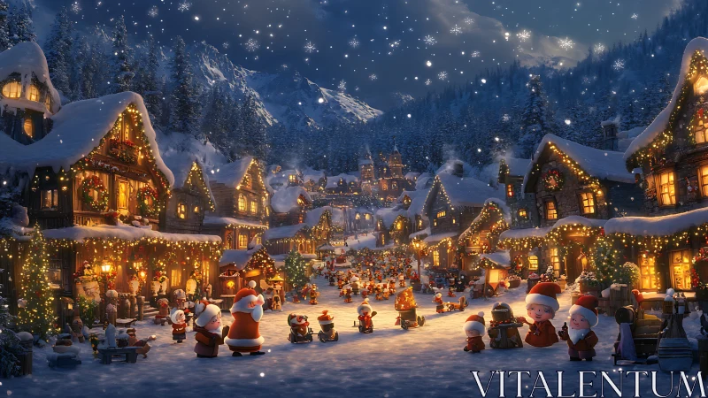 Magical snowy Christmas village filled with cozy festive joy.