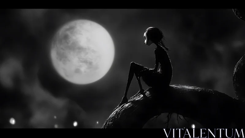 Gentle moonlit dreamer resting on a quiet twisted branch.